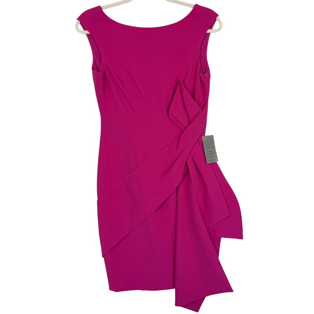NWT Eliza J Asymmetric Ruffle Crepe Sheath Dress Womens Size 2 Fuchsia Pink $168